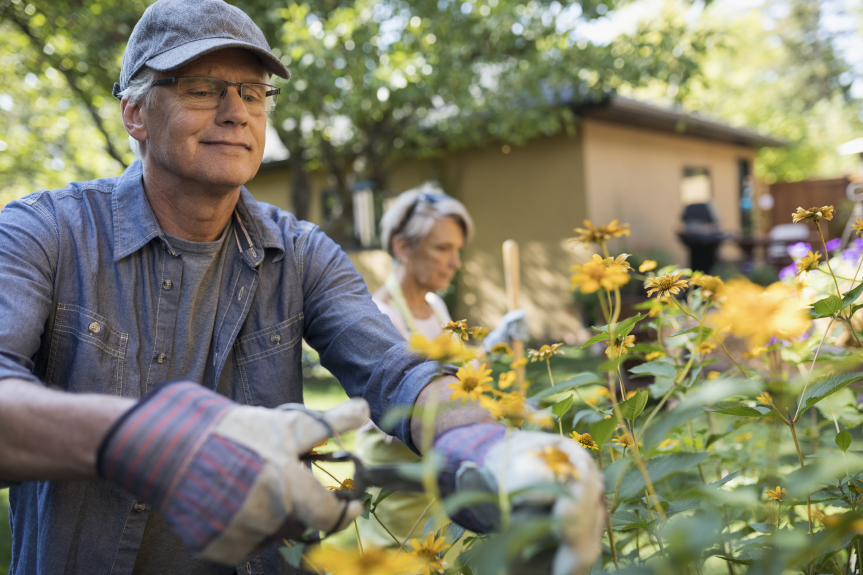 Man and woman gardening